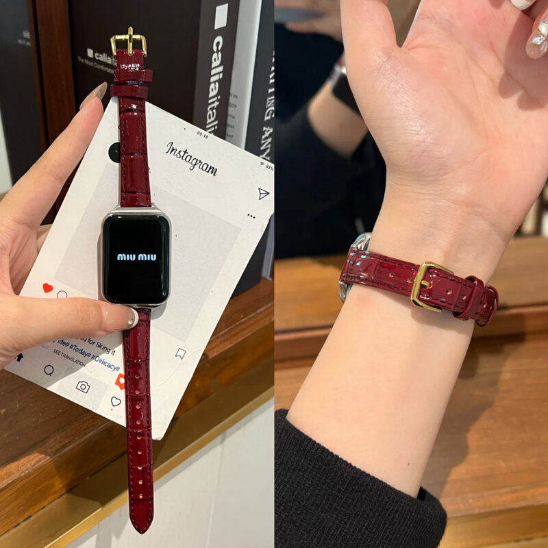 适用红米watch6表带4/5手表竹节纹皮质小米手环9pro/8pro高级腕带