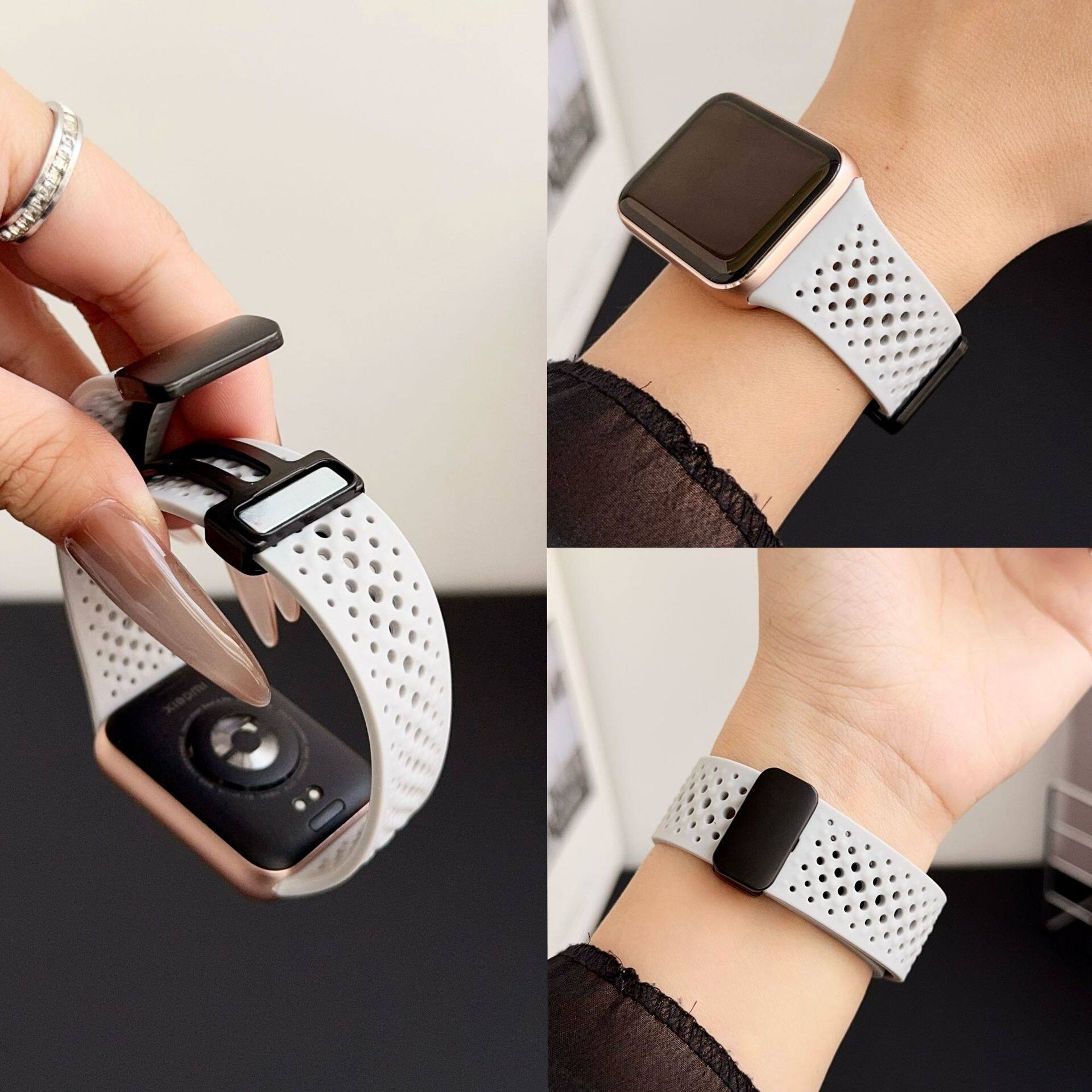 适用红米watch6/5/4表带洞洞硅胶磁吸扣小米手环9pro腕带8pro透气
