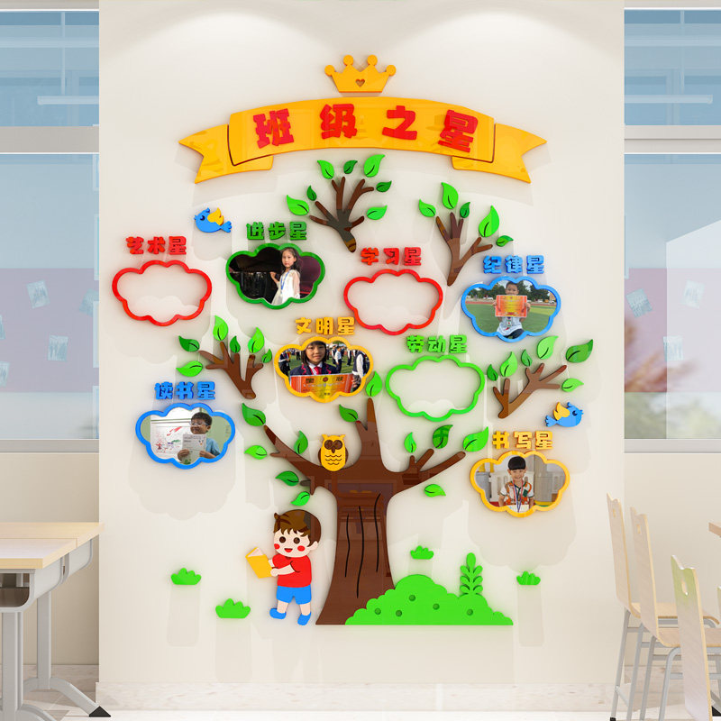 班级之星文化墙贴纸立体开学新学期教室场景布置装饰小学建设边框,家居饰品,文化墙贴,淘宝优惠券,粉丝福利购,淘宝优惠卷