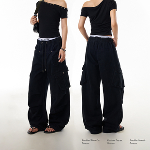 RESUMM美式复古高街多口袋工装裤女宽松直筒街头裤子褶皱阔腿长裤