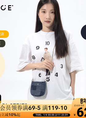 oce包包女百搭拼接牛仔链条包复古礼物小方包手机包腋下包单肩包