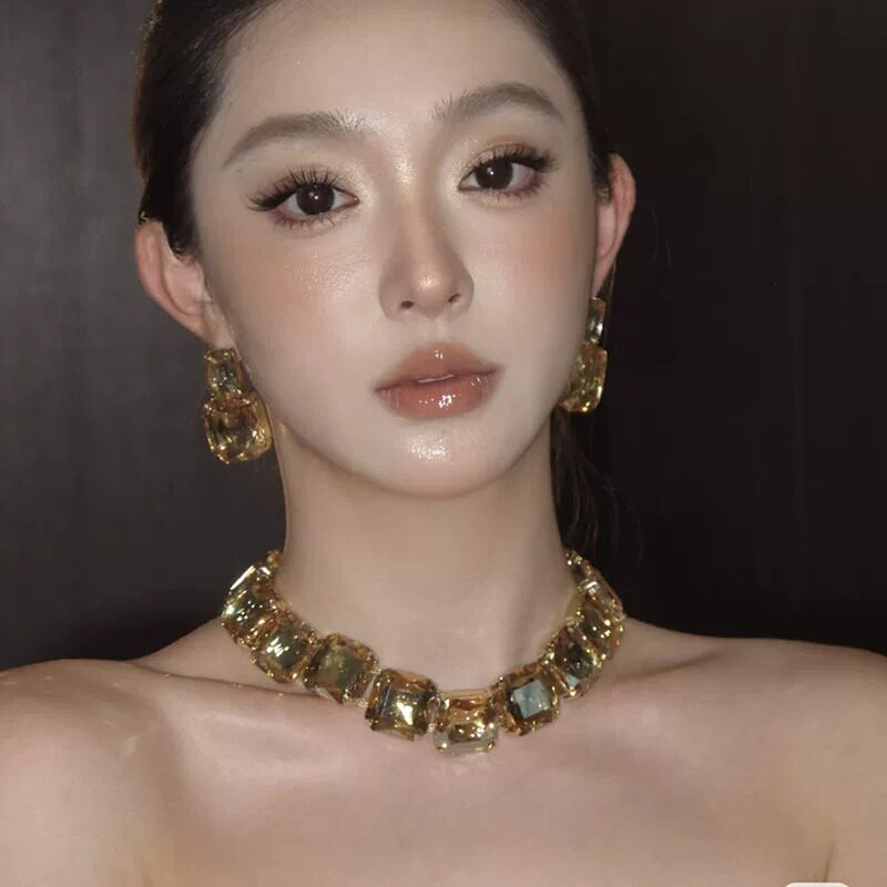 超闪公主水滴水钻项链耳环套装女轻奢小众高级感夸张新娘礼服配饰