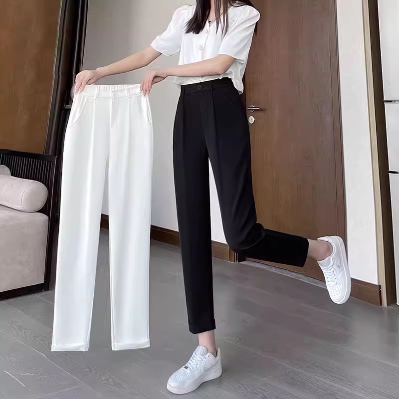 哈伦西装裤女2025新款夏季宽松显瘦黑色烟管裤休闲小个子西裤九分