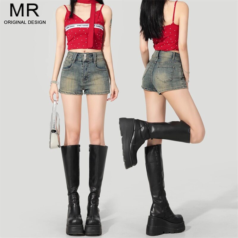 浅色高腰牛仔短裤女2025夏季新款小个子薄款外穿辣妹a字包臀热裤