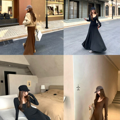 2025新款复古V领针织裙