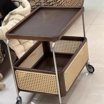全实木藤小车可移动的小咖啡桌边桌中世纪角桌沙发茶车储存边柜
