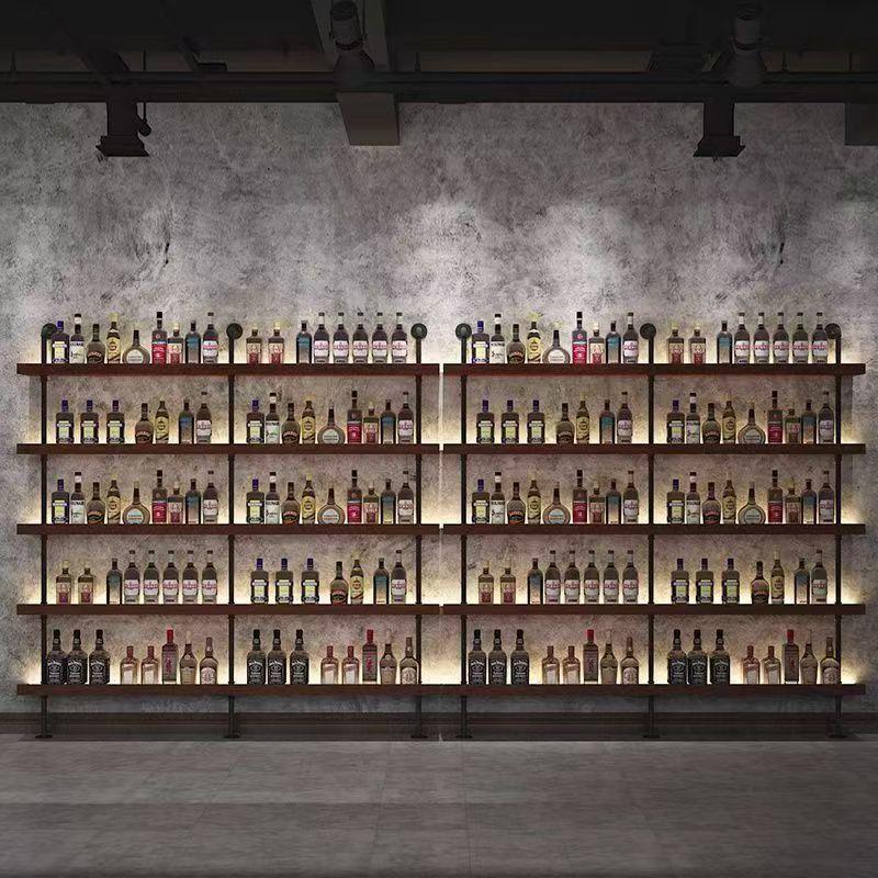 酒吧红酒落地架餐厅烧烤店吧台靠墙置物架铁艺发光多层酒水展示架