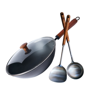 老饭骨老式铁锅爆炒熟铁家用铁锅铲勺套装精铁超轻锅组合装无涂层