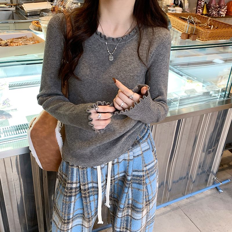 设计感木耳边针织衫女长袖秋冬季