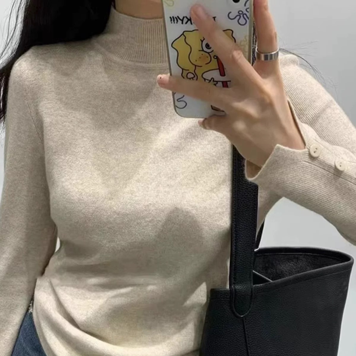 半高领修身长袖针织衫上衣女