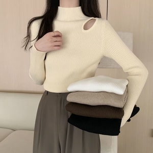 别致半高领针织打底衫女长袖2023秋冬新款设计感小众内搭洋气毛衣