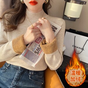 加绒羊绒打底衫女秋冬新款内搭毛衣冬季保暖加厚针织衫一体绒上衣
