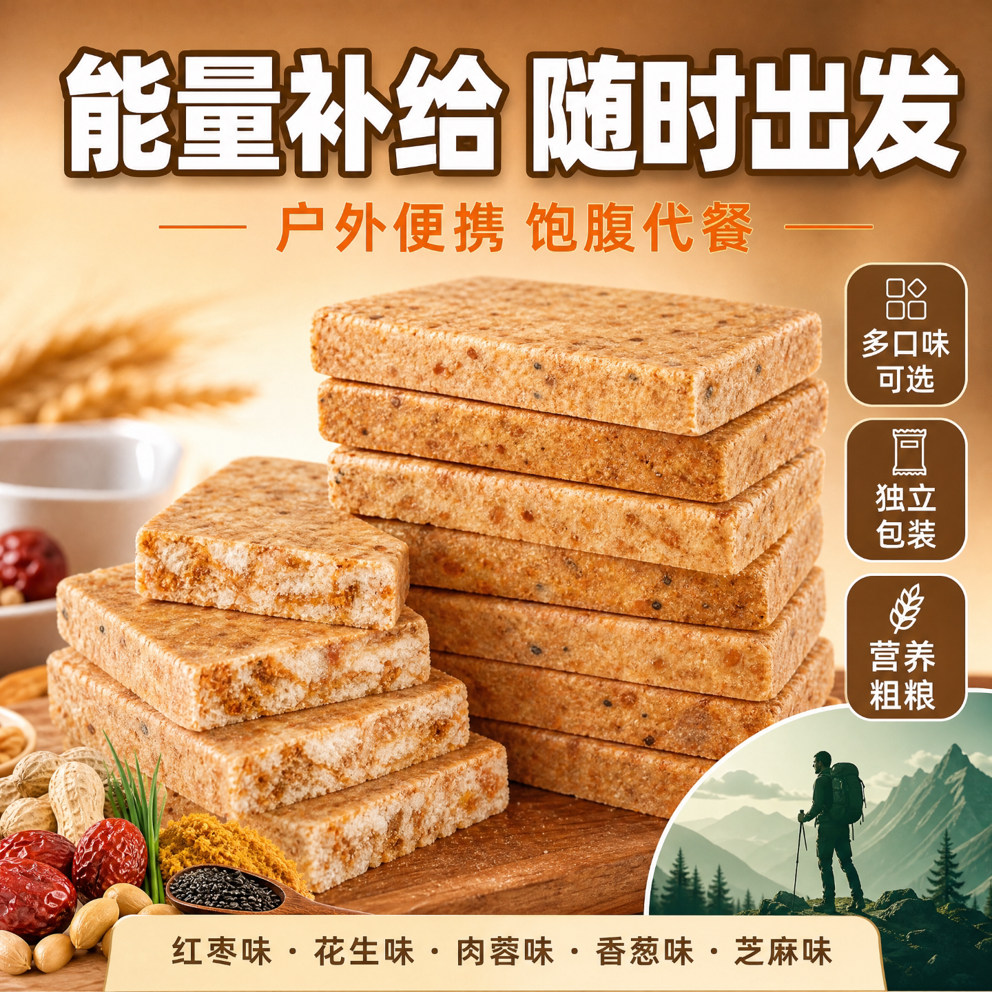 多口味压缩饼干贮备抗饿干粮饱腹充饥户外零食整箱备餐独立包装