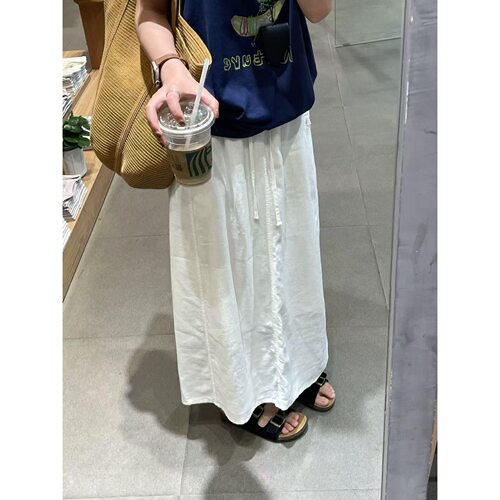 白色亚麻半身裙女夏季新款胖mm梨型身材高腰显瘦小个子直筒棉麻裙