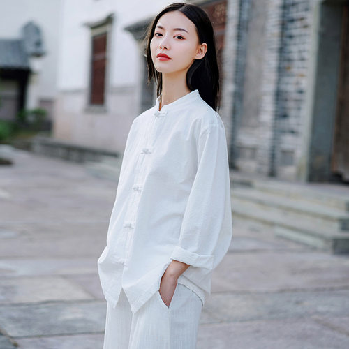 2026秋季棉麻中式复古立领盘扣茶服衬衫打坐禅修女式晨练功太极服