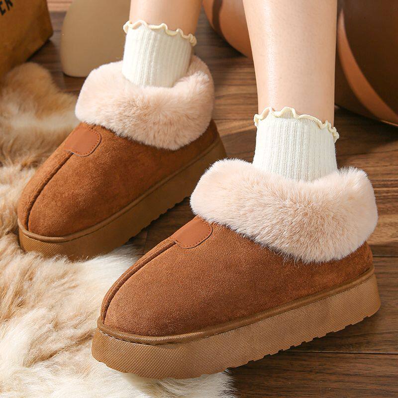 2025新款厚底棉拖鞋女款冬季加绒保暖防滑毛毛全包跟外穿雪地靴女