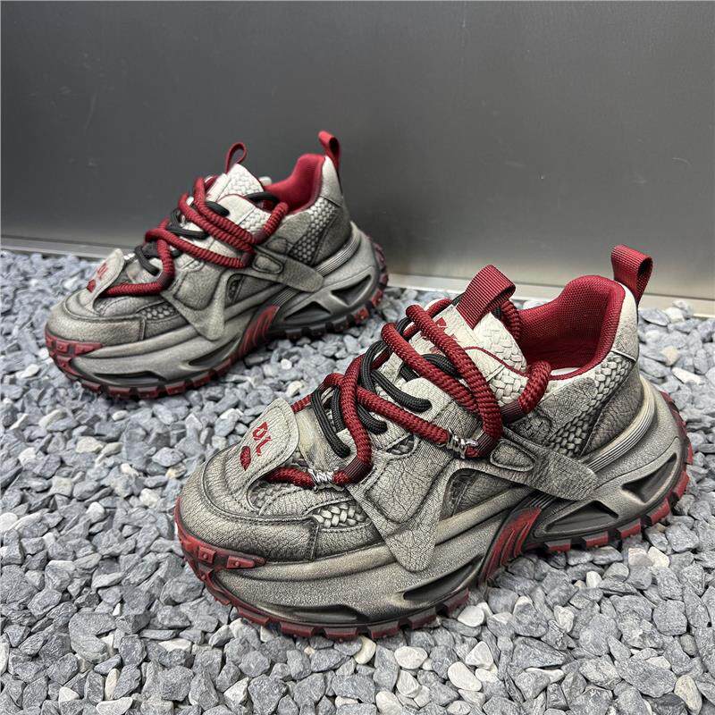 男鞋春季新款休闲运动鞋青年厚底防滑鞋子时尚潮流真皮老爹鞋