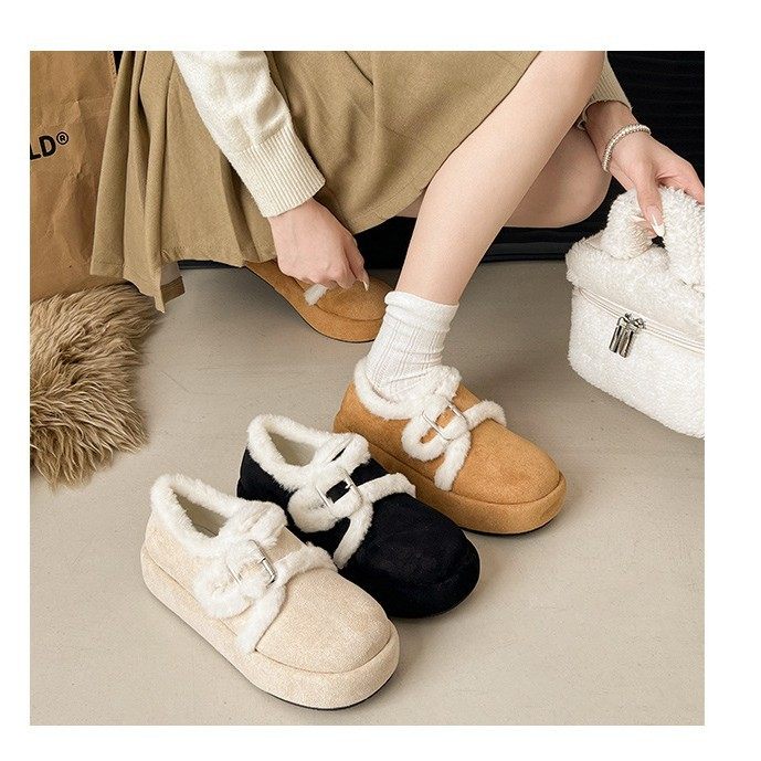 增高厚底棉鞋女款2024新款冬季加绒保暖休闲复古勃肯毛毛鞋雪地靴