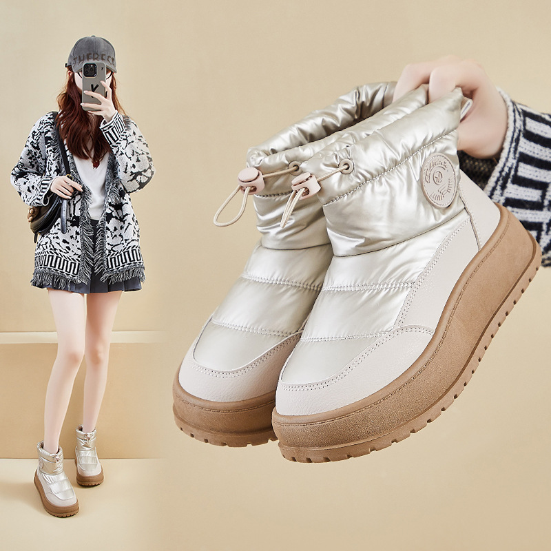 加绒高帮雪地靴女2025冬季新款学生ins韩版保暖休闲增高棉鞋K2907