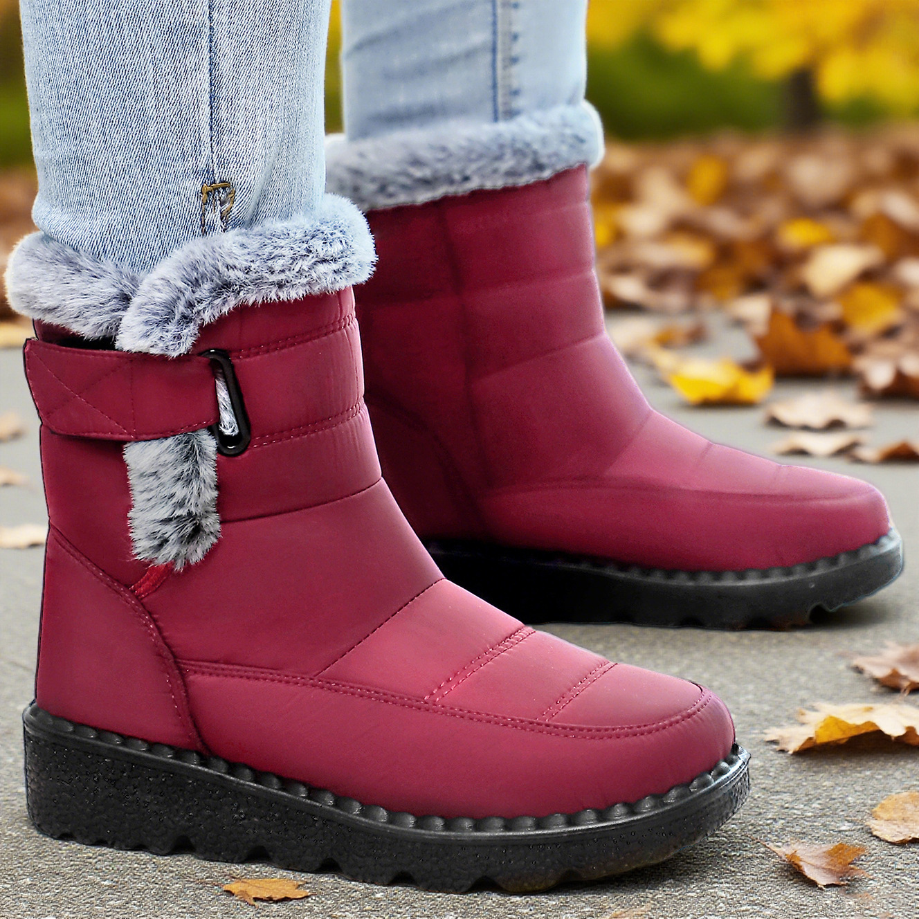 雪地靴女加绒加厚棉靴跨境temu增高厚底棉鞋大码冬季聚氨酯女靴