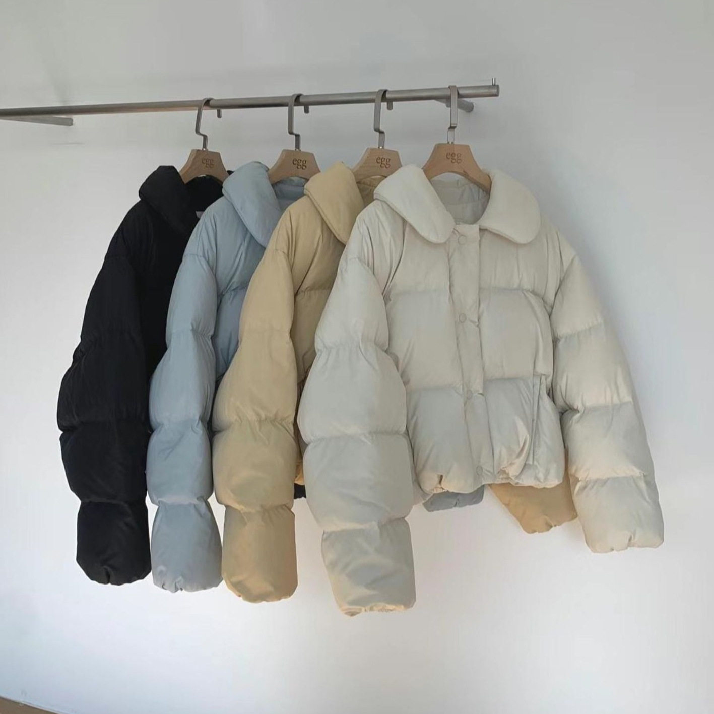 egg现H25冬款韩国东大门纯色百搭设计感翻领短款95鹅绒羽绒服外套