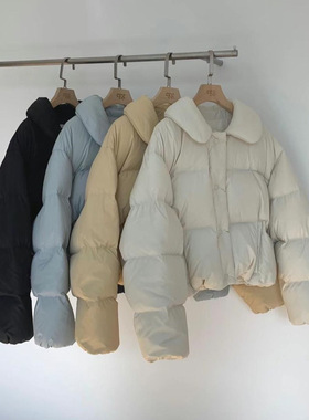 egg现H25冬款韩国东大门纯色百搭设计感翻领短款95鹅绒羽绒服外套