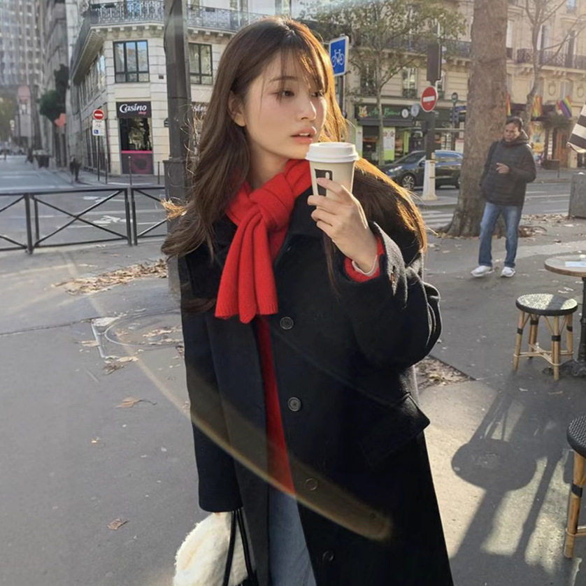 纯色长款长款毛呢外套毛呢高级