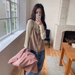 ERUME现H25秋韩国东大门甜美纯色蝴蝶结可调节小花边叠穿吊带背心