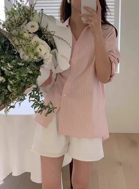 ounce现H25夏款韩国东大门白色松紧腰简约舒适百搭休闲花边短裤女