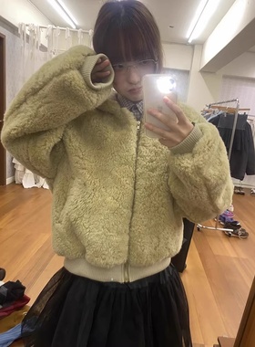 nocontent现H25秋冬款软糯宽松休闲百搭羊毛毛绒连帽保暖外套上衣