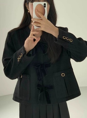 egg【清仓no退换】韩国东大门秋季拼接小香风百搭休闲短款外套女