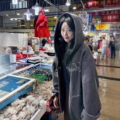 李娜恩同款 smoothmood东大门款 宽松保暖加绒字母刺绣连帽卫衣外套