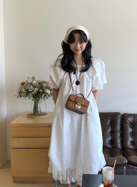 freckle现H25夏款韩国东大门宽松显瘦温柔白色泡泡袖蕾丝连衣裙女