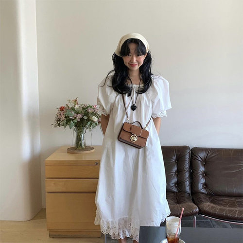 freckle现H26夏款韩国东大门宽松显瘦温柔白色泡泡袖蕾丝连衣裙女