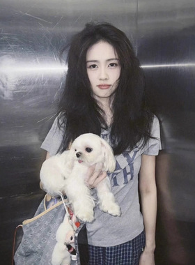 openYY现H白鹿宋妍霏同款宽松休闲做旧圆领字母印花短袖T恤上衣女