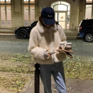 ounce现H25秋冬款 韩国东大门毛绒人造皮草宽松纯色百搭上衣外套女