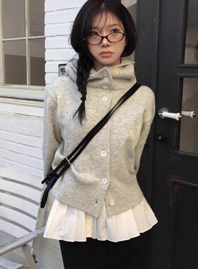 modimood 学院风甜酷感25款压褶荷叶边衬衫+连帽开衫韩系减龄套装