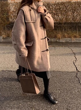 LFM Hooded Wool Duffle现货25秋冬羊毛羊驼毛牛角扣连帽大衣外套