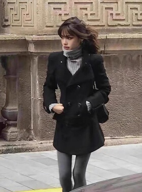 ranran同款veromoda家2025秋冬款百搭修身显瘦双排扣毛呢大衣外套