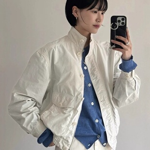 nw现货25秋款韩国东大门纯色宽松简约休闲立领工装夹克外套上衣女