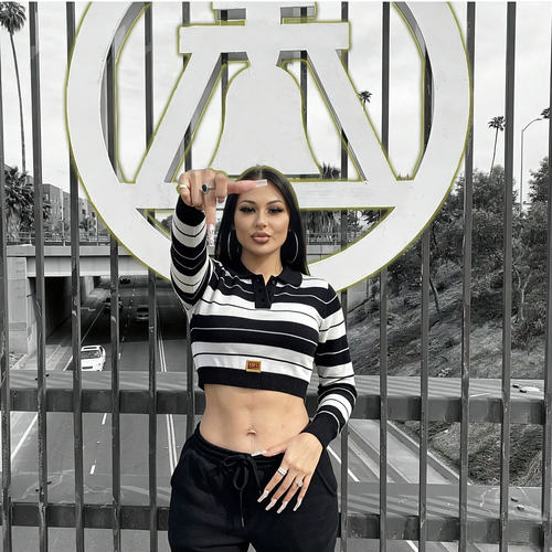 墨味老OG FBcounty飒姐美式街头hiphop条纹露脐针织长袖POLO衫 女