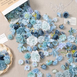 蓝色系混搭仿真花头 diy手工材料包手作簪花头饰花环裙撑谷美道具