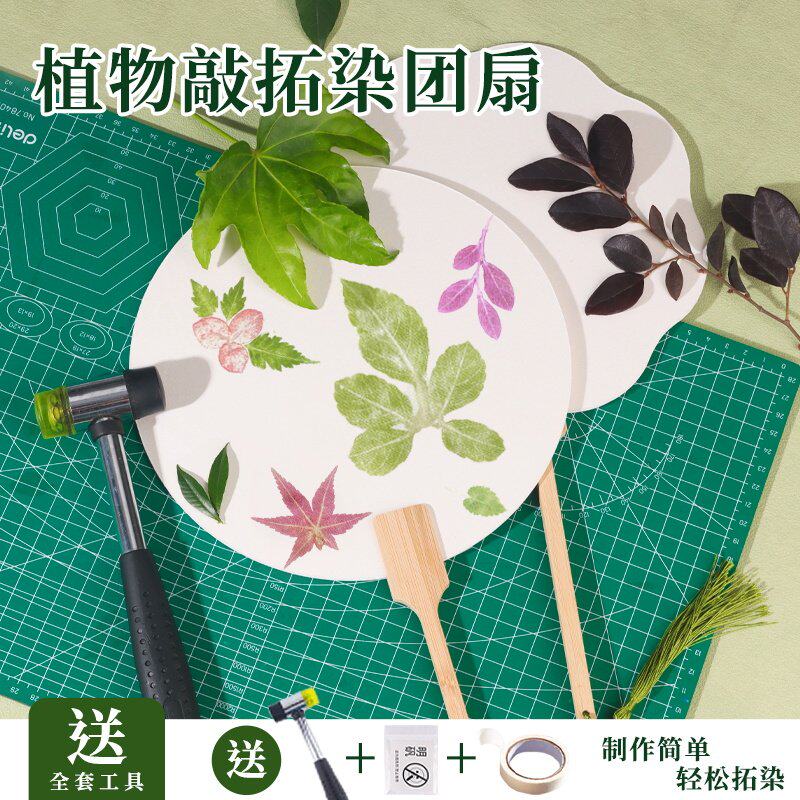手工diy植物敲拓染团扇复古工具套装材料包明矾亲子活动水拓染布
