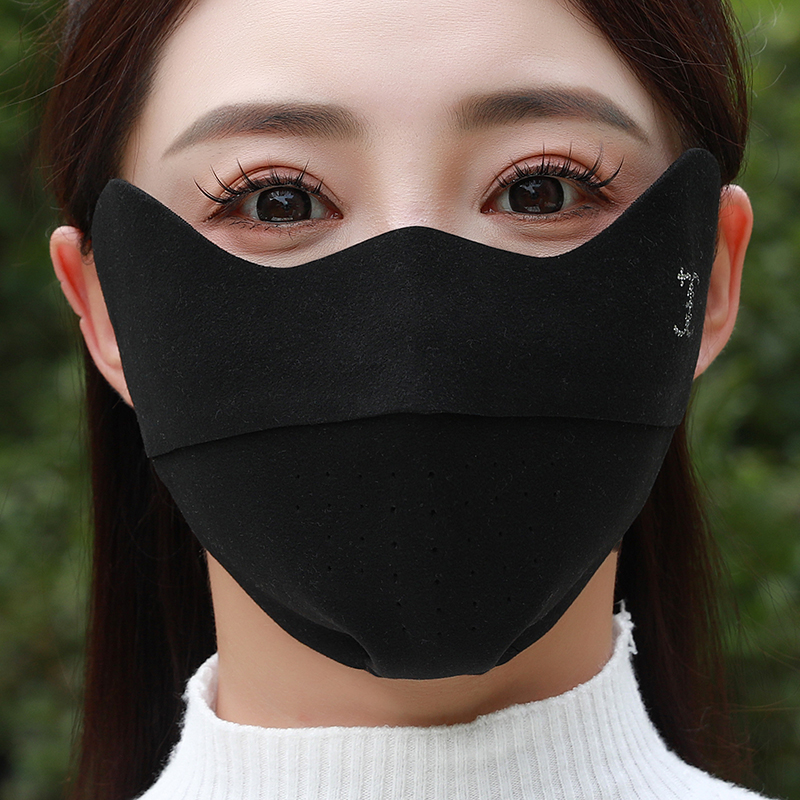 保暖口罩女冬季高颜值透气护眼角显脸小防寒烫钻骑车开车防冻面罩