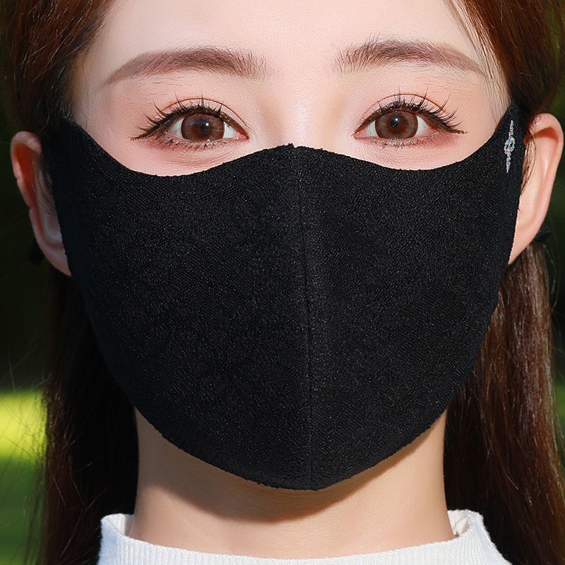 蕾丝保暖口罩女冬季高颜值透气护眼角显脸小防寒防风开车防冻面罩