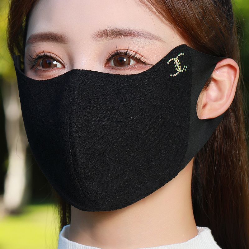 蕾丝保暖口罩女冬季加绒加厚透气护眼角显脸小防寒潮骑车防冻面罩