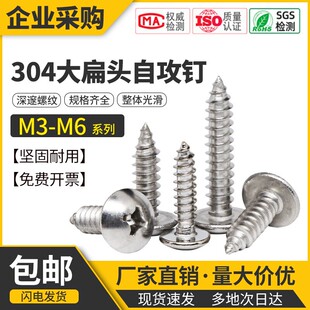 304不锈钢大扁头自攻螺丝钉十字大伞头TA蘑菇圆头木螺钉 M3M4M5M6