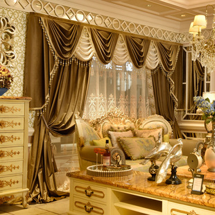 高端高档欧式 窗帘客厅奢豪华大气遮光丝绒布窗帘别墅高窗幔头成品