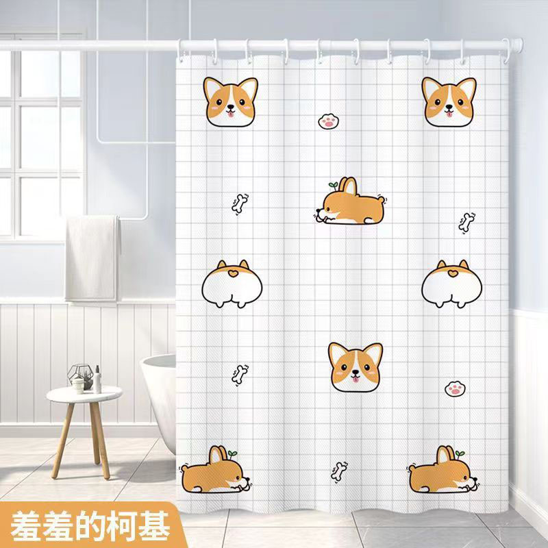 防水浴帘布卡通柯基小清新