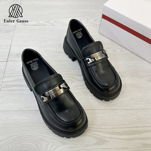 真皮百搭复古增高厚底乐福女皮鞋